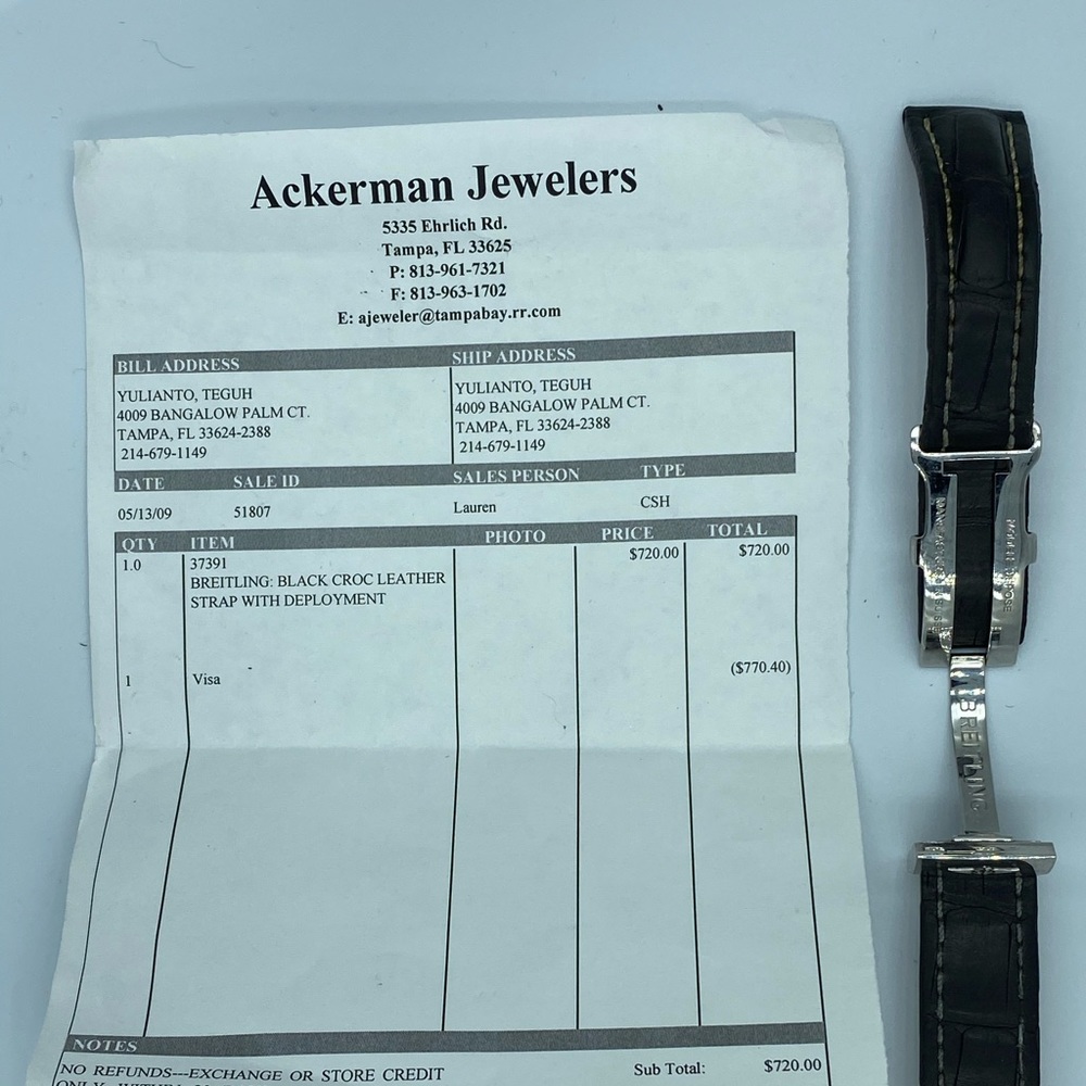 Breitling 37391 Black Croc Leather Strap